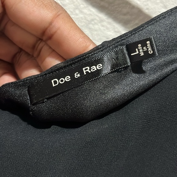 Doe & Rae Black Lace Trim Long Sleeve Mini Dress Size L Sheer Overlay - Picture 3 of 11